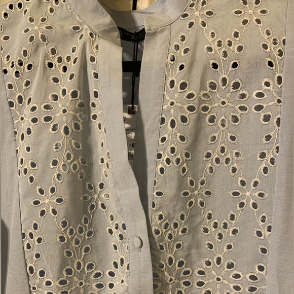 ZARA NWT - Light Blue Openwork Embroidered Mini Dress - Picture 2 of 3